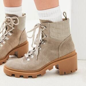 New Dolce Vita Rubi Lug Sole Combat Boots | Taupe Suede Croc Trim NWOB, 10